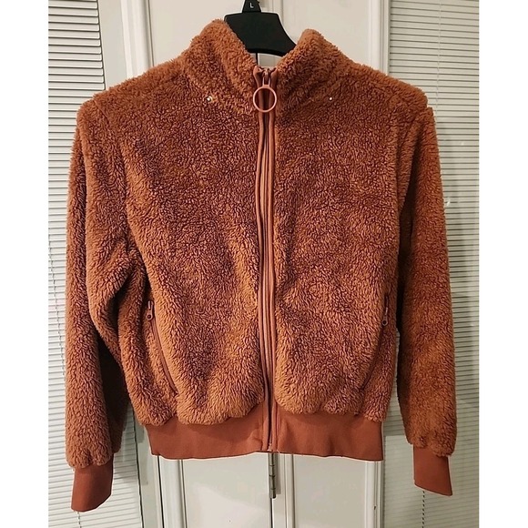 Olivia Sky Sherpa Bomber Zip Up W/Detachable Hood Jacket Copper‎ Women Medium - Picture 7 of 7